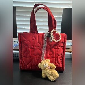Betsy Johnson Red Heart Quilted Tote Bag/ Crossbody with Muliple Charms. NWT